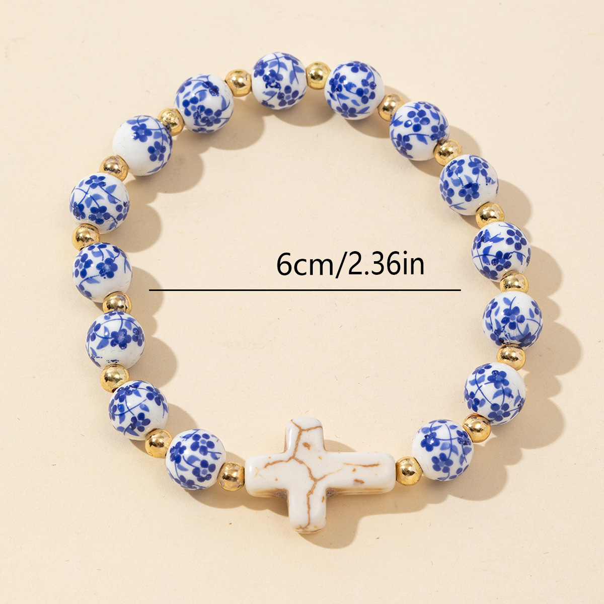 35g Weight Stretch Adjustable Clasp Closure Type Elegant Lady Cross Alloy Beaded Chain Stretch Adjustable Beaded Bracelets Wholesale