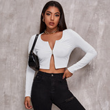 (Трансграничная торговля), весенний летний ретро сексуальный трикотажный короткий свитер с молнией, кардиган, лонгслив, европейский стиль, в обтяжку