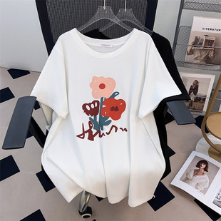 Crewneck new plus fat plus size slim loose long short sleeve T-shirt female 200/300/175.00kg 661