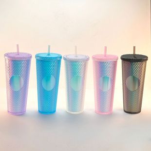 Double-layer plastic pipette cup 710ml large-capacity creative hand-tied laser durian portable cup diamond