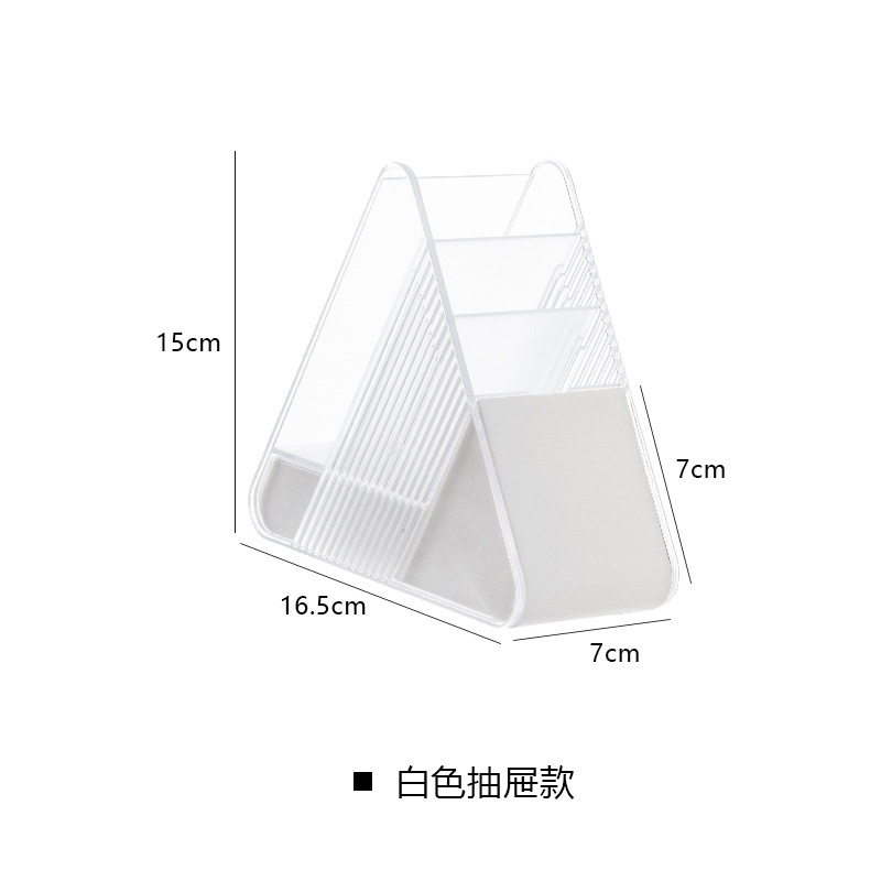 Caja de almacenamiento de cepillo de maquillaje de pluma multifuncional triangular, caja de almacenamiento de escombros plásticos, caja de almacenamiento de cosméticos de oficina, caja de almacenamiento de acabado de cilindro
