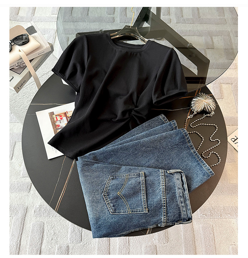 Women's Clothing Style Fashion Casual Suit For Women Summer New Round Neck Irregular Slit Design Short Sleeve Denim Shorts Two Piece Suit_ecoleips.com