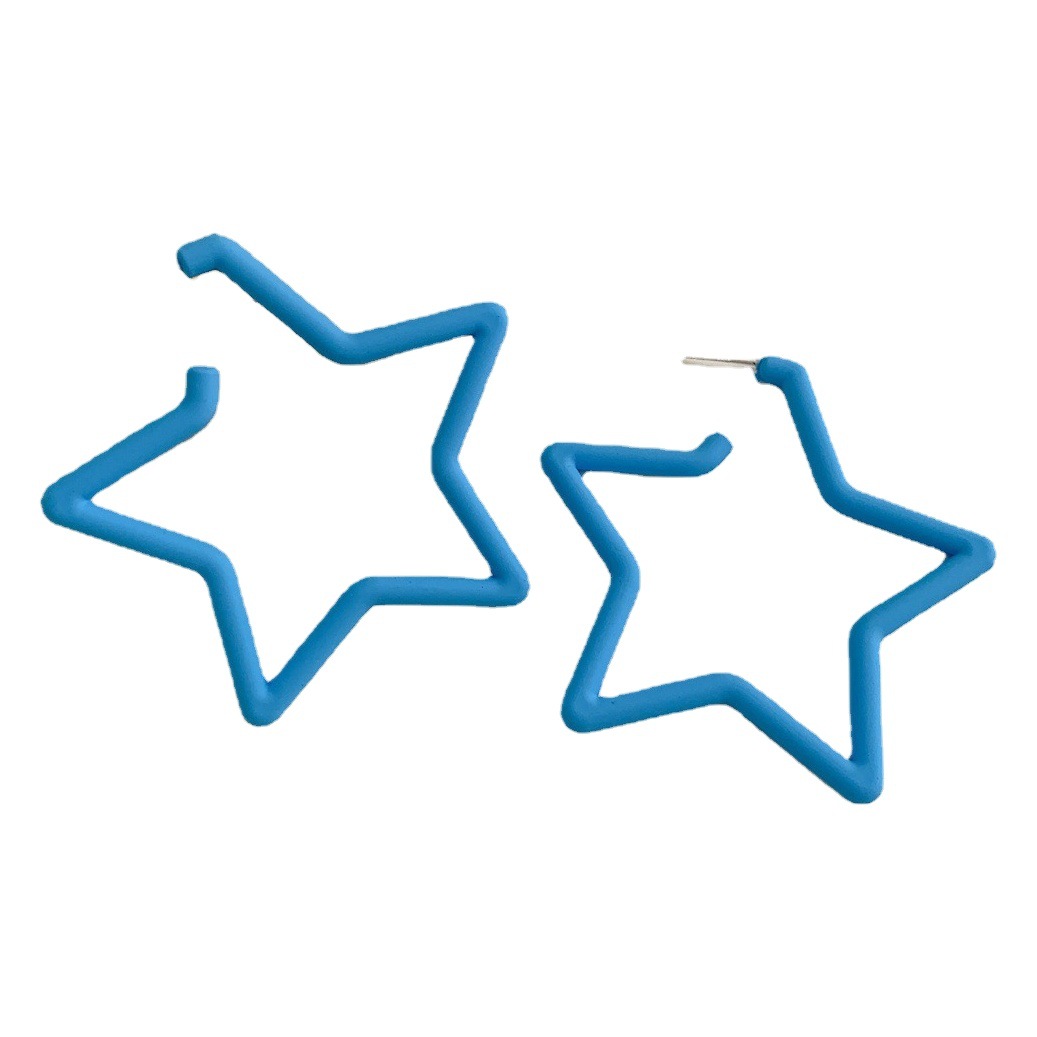 Explosions South Korea Distinctive Pentagonal Star Earrings Women's S925 Silver Needle Hollow Geometric Cyber Celebrant Sweet Drop Earrings Earrings