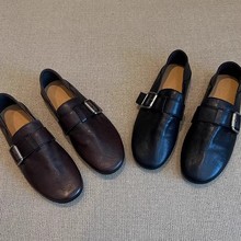 现货~真皮黑色乐福鞋女2025春秋季新款平底单鞋女软底复古小皮鞋