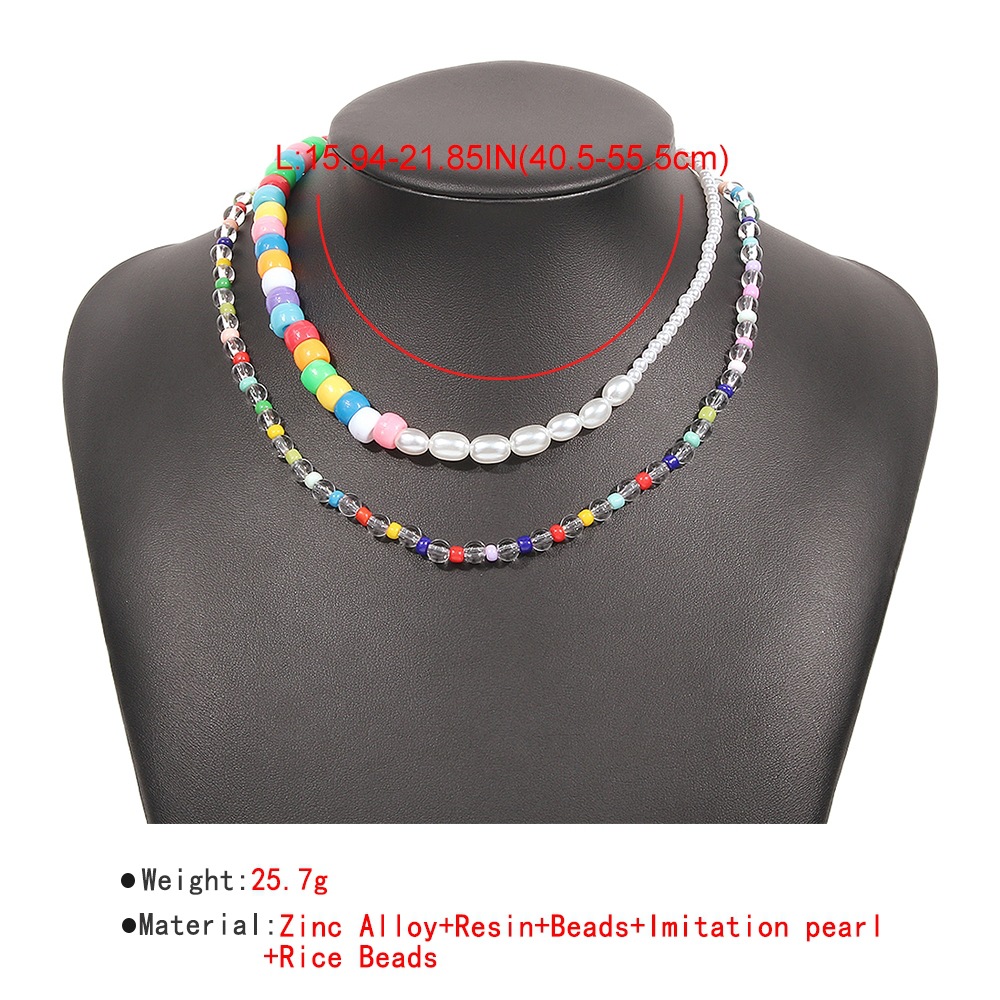 Bohemian Color Bead Necklace Imitation Pearl Resin Necklace Retro Hip Hop Double Necklace display picture 4