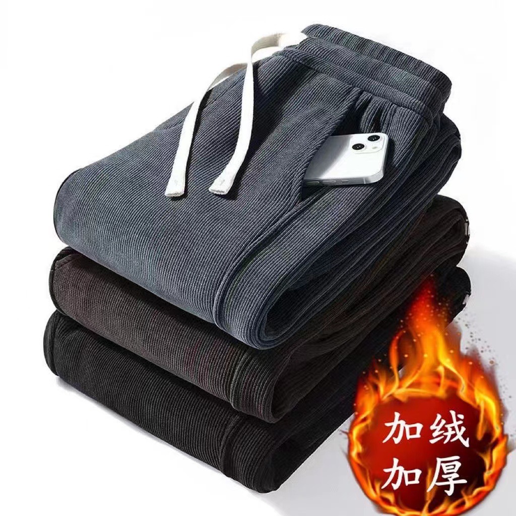 加绒灯芯绒加厚休闲男裤卫裤宽松裤子束脚男士潮流休闲裤秋冬