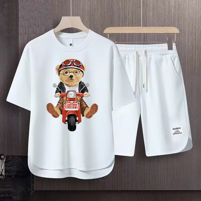 Men's Clothing 2024 Waffle Casual Summer Suit Men's Loose Teen Short sleeved T shirt Shorts Handsome Two piece Suit_maomaolike.com