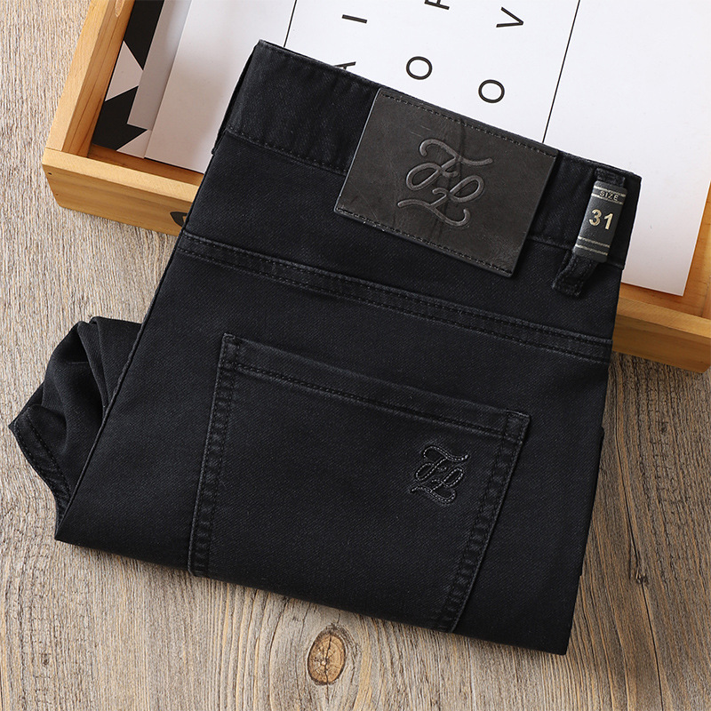 Summer thin black soft breathable elastic loose straight jeans