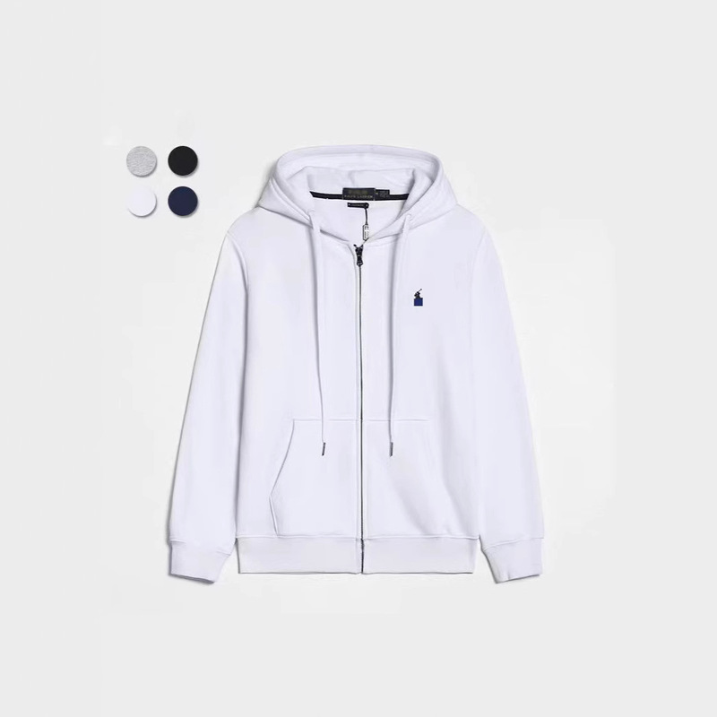 Cross-Border Pony Embroidery Thin Fleece Hooded Cardigan Sweatshirt Loose Plus Size Men's Jacket with Zipper