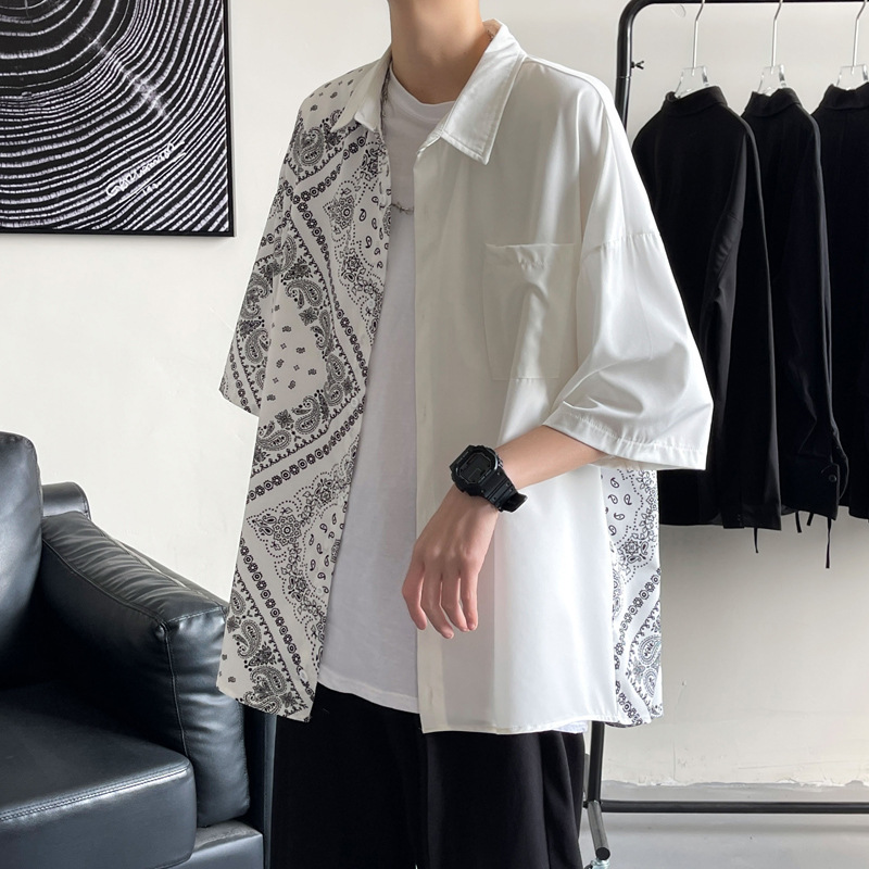 Cashew Flower Shirt Men's Short-Sleeved Ins Summer Thin Retro Hong Kong Style Japanese Style Jacket Korean Style Trendyy Handsome Shirt