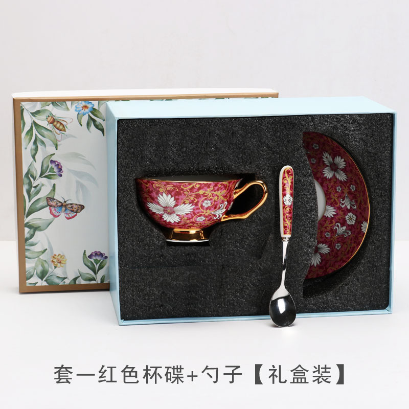 Juego de té de la tarde de lujo ligero de estilo europeo traje perfumado taza de café y platillo de cerámica de china de hueso de alta gama
