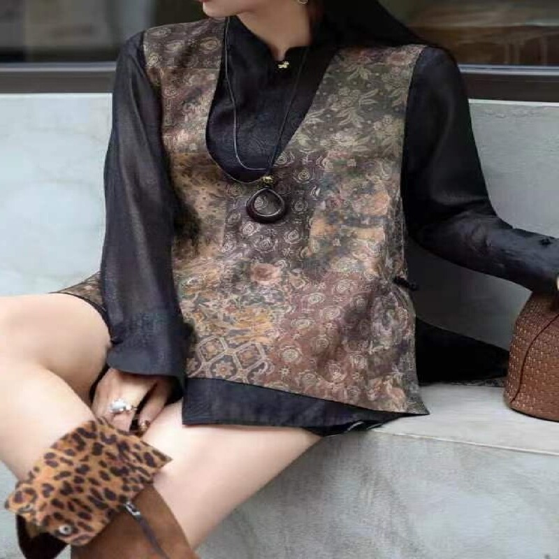 National Style Vest, New Chinese Style Buttoned V-Neck Vest, Retro Sleeveless Jacquard Jacket, Spring Vest for Women