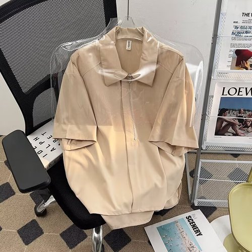 Summer Ice Silk Men's Short Sleeve Streetwear Hooded Half-Zip Shirt 2024 New Summer 5-Button POLO Shirt