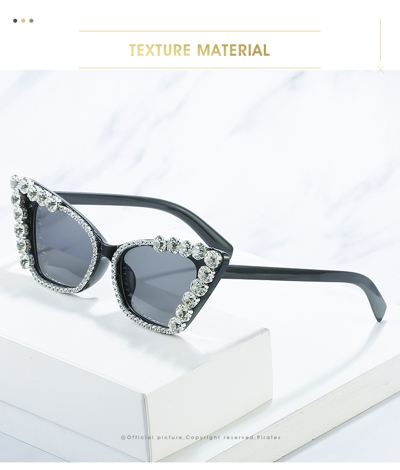Sunglasses Classification Fashion Solid Color Ac UV400 Protection Cat Eye Diamond Full Frame Women's Sunglasses