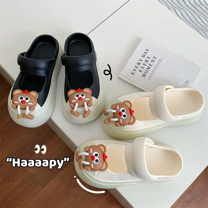 Летние cute высокие кроссовки на платформе, слайд, тапочки, с маленькими медвежатами