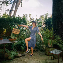 2023春新款雪纺连衣裙法式碎花复古印花裙韩版短袖裹身裙女