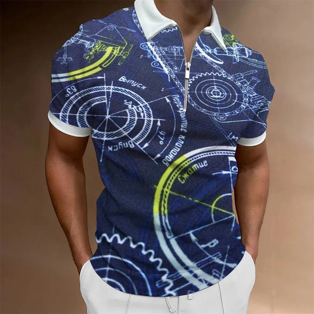 Personalidad, nuevas ideas, matemáticas, fórmula matemática, impresión 3D, camisa POLO con cremallera de manga corta transpirable con solapa suelta para hombre