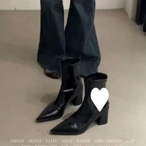 Korean Women's High Heel Short Boots 2025 Autumn/Winter Thick Heel Slim Pointy Toe British Style Windproof Mid-Calf Slim Martin Boots