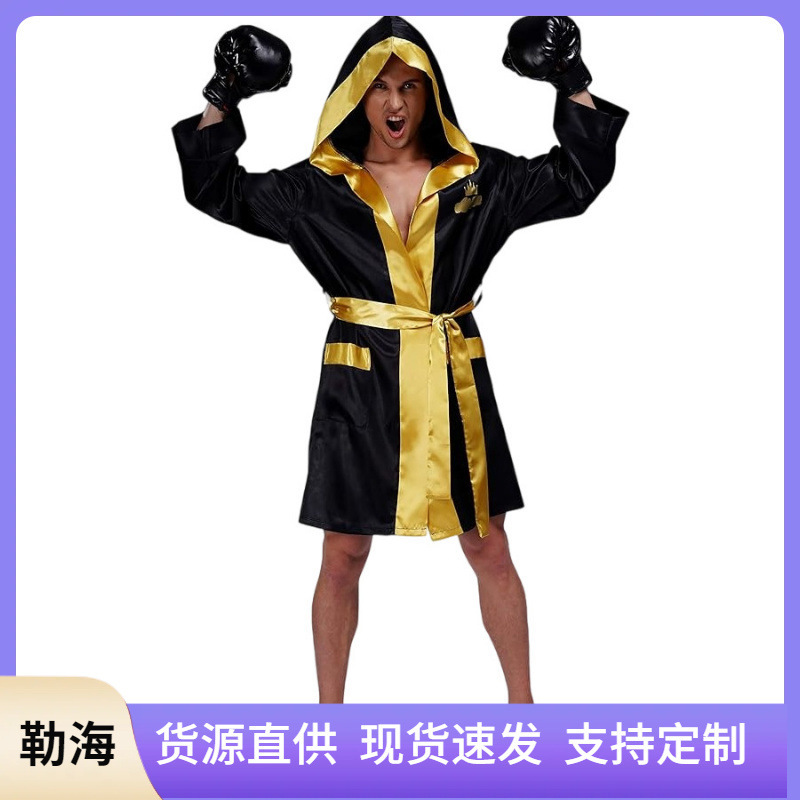 Halloween Adult Male cosplay Boxer Gamewear Combat Robe Black Hooded Jacket Cape Sport Shorts