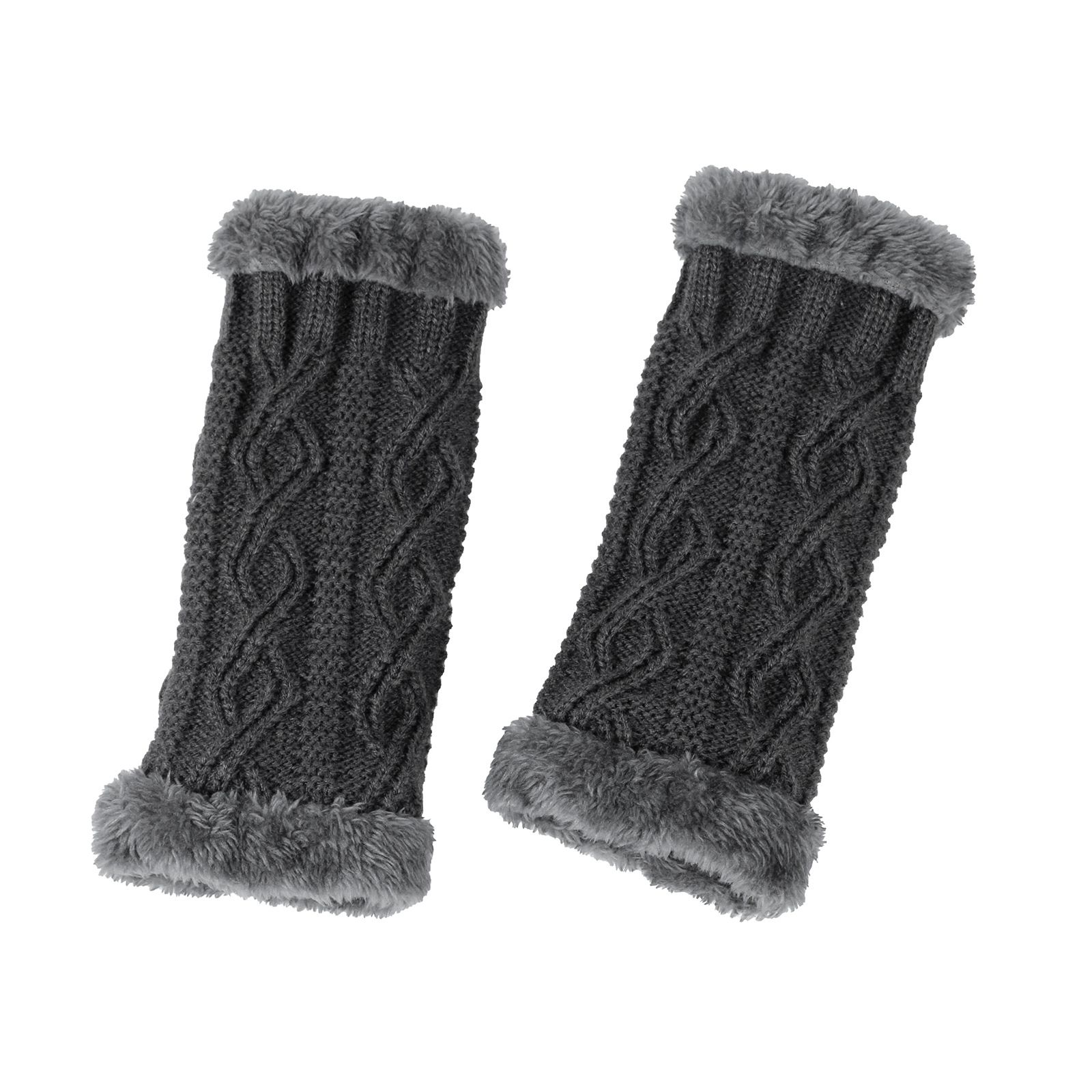 Plush And Thickened Gloves, Diamond Shaped Short Knitted Fingerless Plush Sleeves, Autumn And Winter Warm Plush Gloves_voghion.com