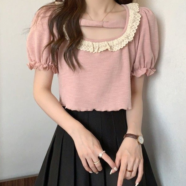 【1134 people collect】Summer Japanese soft girl cute lace puff sleeve…
