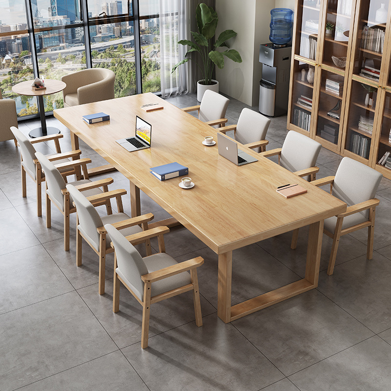 Large solid wood conference table simple modern library desk long desk computer desk negotiation table and chair combination Large solid wood conference table simple modern library desk long desk computer desk negotiation table and chair combination