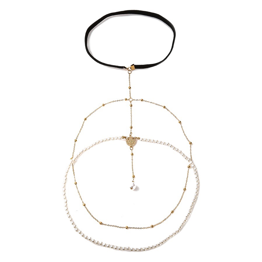 Transfronteriza europea y americana exagerada simple cadena de perlas de múltiples capas cadena de la pierna femenina ins personalidad creativa joyería de la cadena del cuerpo largo