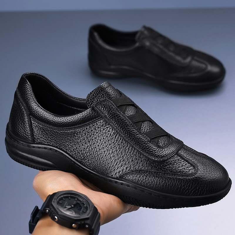 Sandalias de hombre transpirables de verano de piel de vaca de primera capa, zapatos casuales de un pedal para hombre huecos de cuero, zapatos de hombre, zapatos