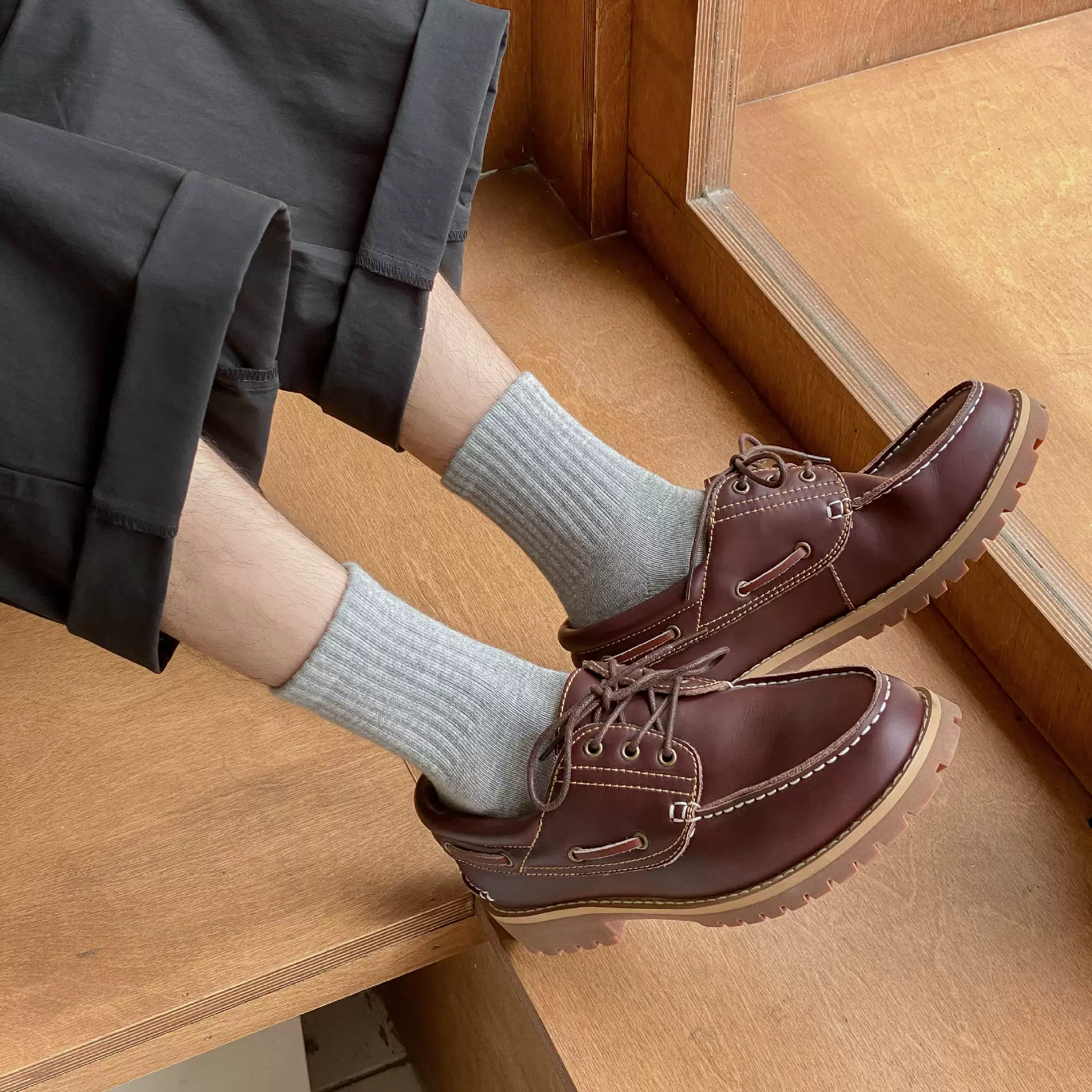 Solid summer cotton knee socks, mid-length, absorbs sweat and smell
