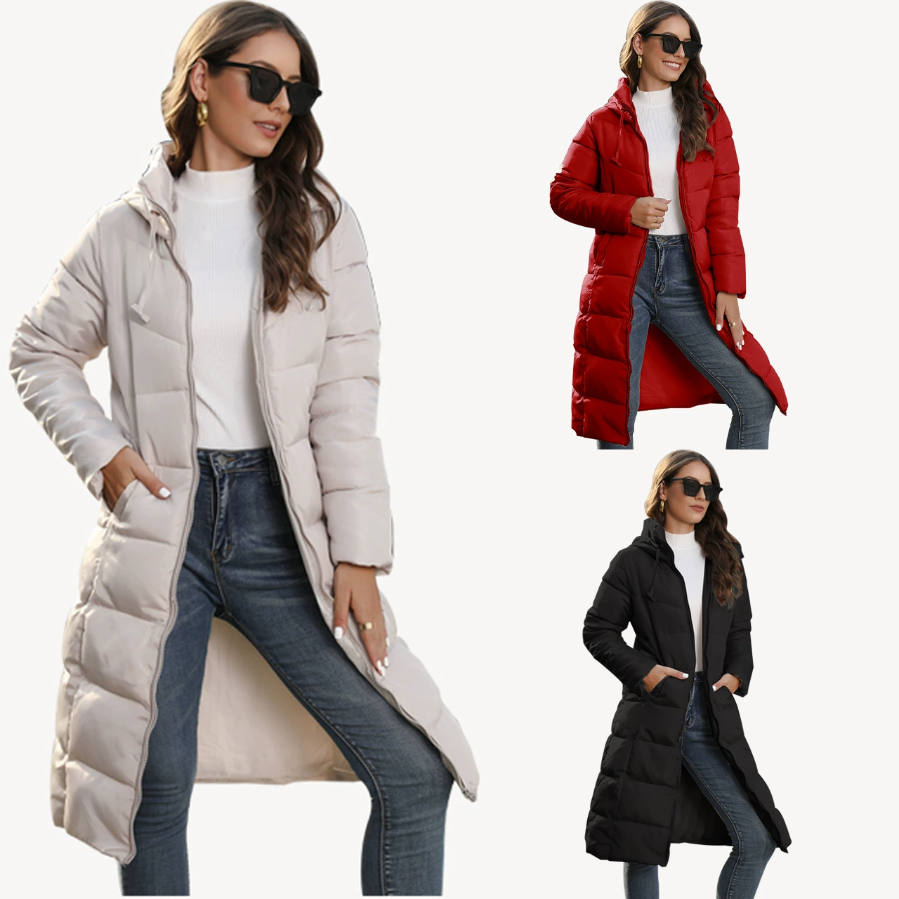 (Cross-border trading), winter hoody, long fitted keep warm down jacket with down, mid-length