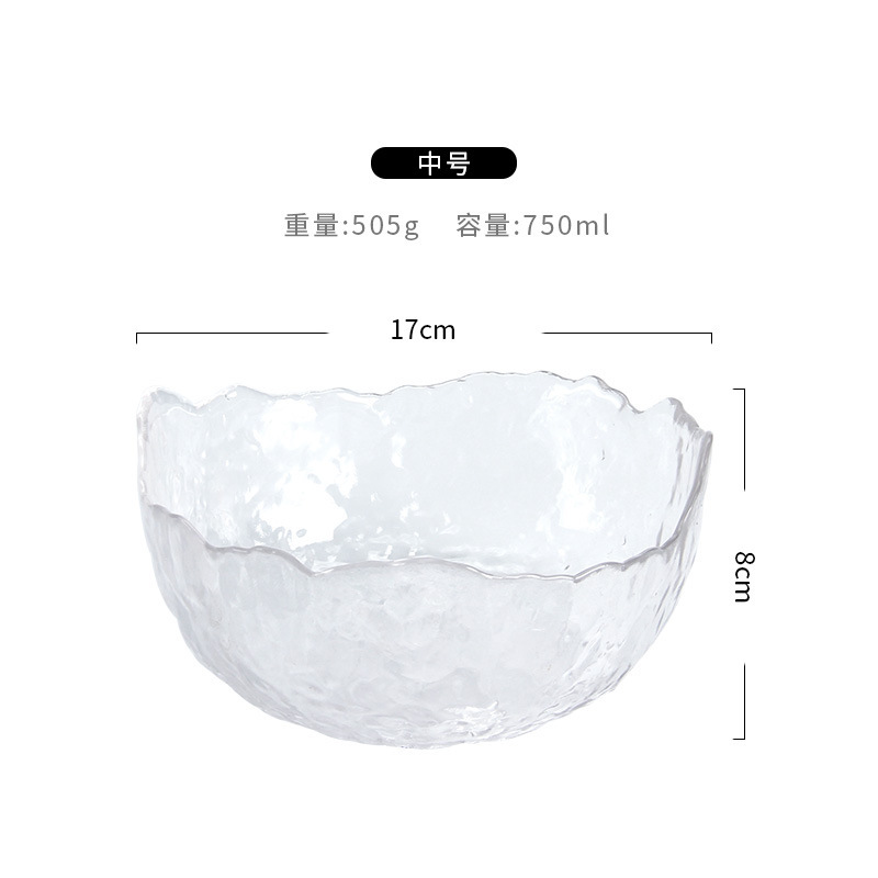 Venta al por mayor estilo nórdico patrón de martillo transparente borde dorado ensaladera de vidrio hogar plato de fruta de postre de alto aspecto vegetal