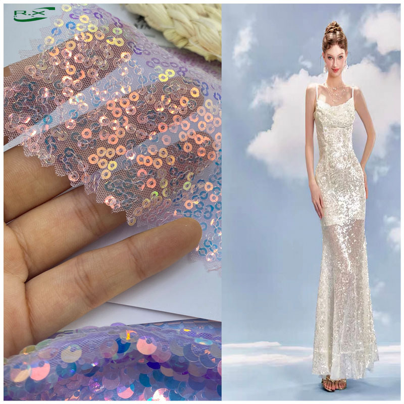 3MM满幅网布布料亮片满版3厘亮片电脑绣珠片乱纹玫瑰花表演服面料
