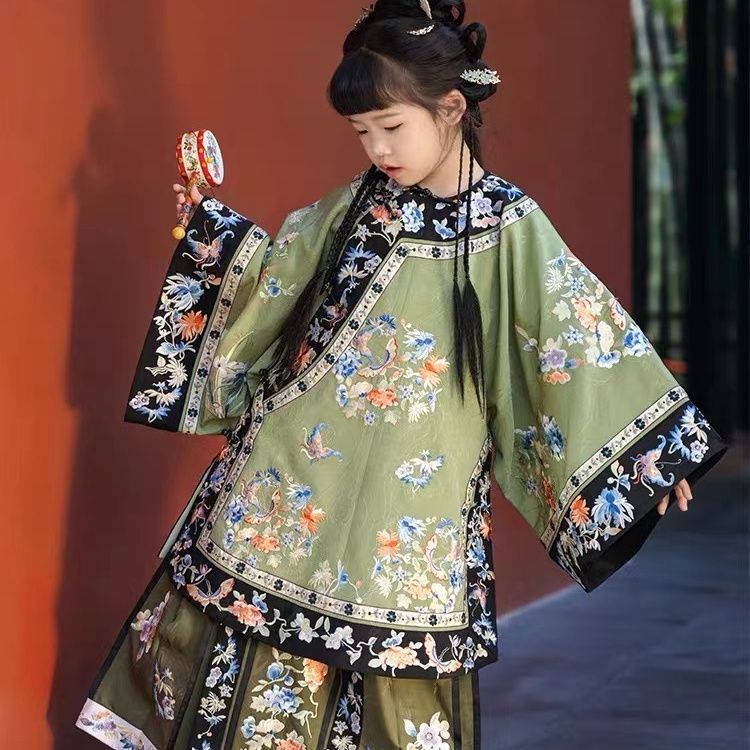 汉服女童2025春秋季新款清朝格格服长袖套装儿童新中式仙马面裙|undefined