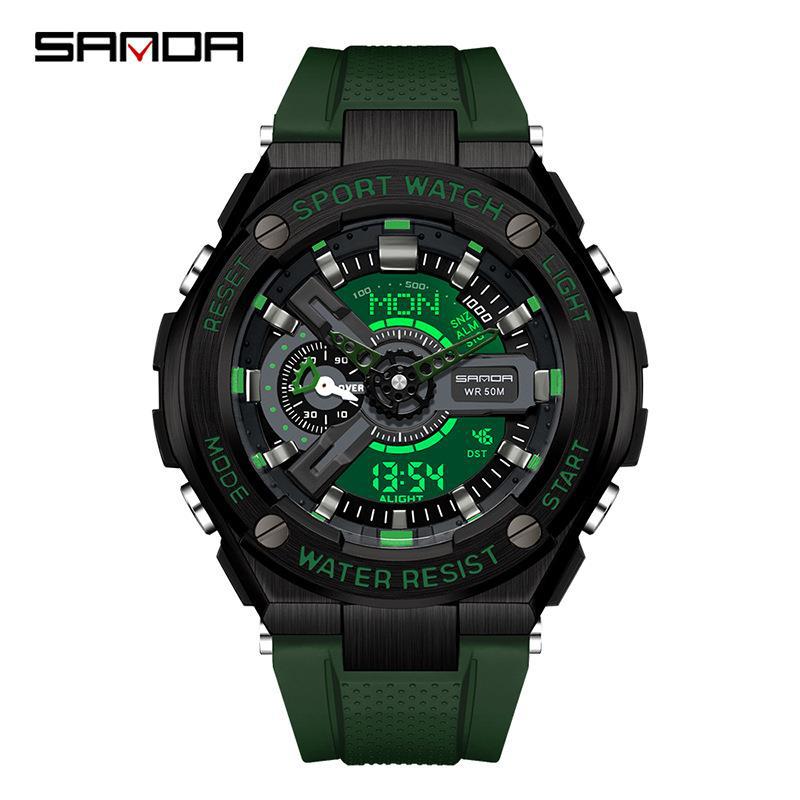 SANDA nueva lámpara de elevación de la mano reloj electrónico multifunción Deportes impermeable reloj de alarma reloj de los hombres 3170