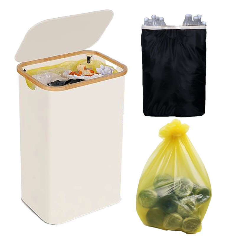Cross-Border Trash Can with Bottle Recycling Collector, Foldable Bedroom Dirty Clothes Basket with Replaceable Inner Bag and Lid, Clip-On Dirty Clothes Hamper