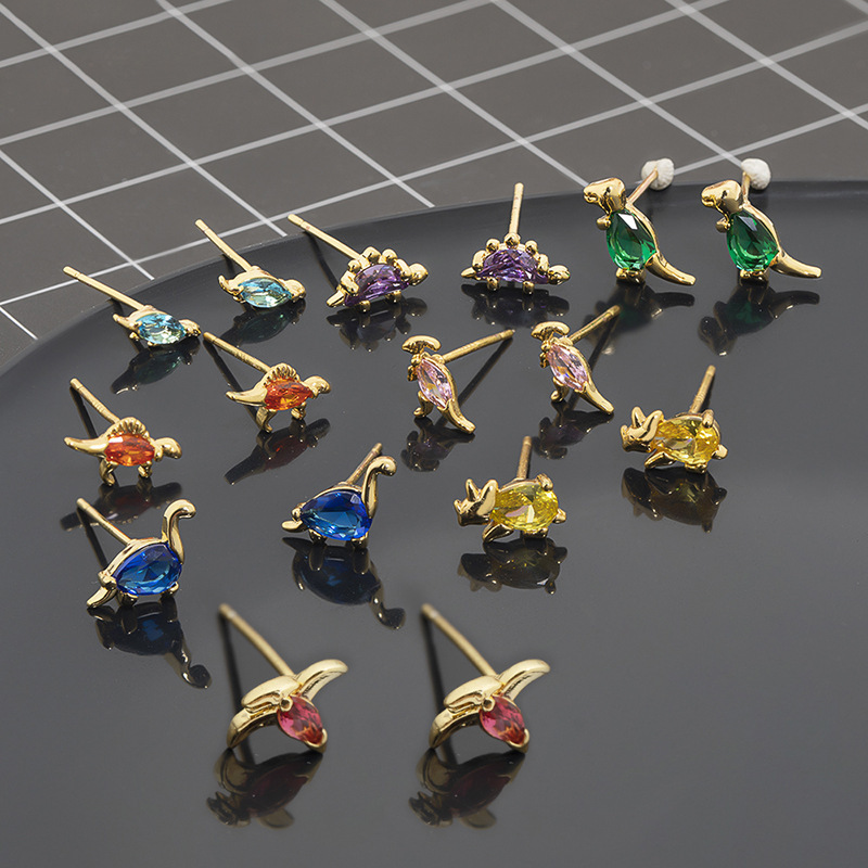 Nihaojewelry Cartoon Small Dinosaur Inlaid Zircon Animal Earrings Wholesale Jewelry display picture 8