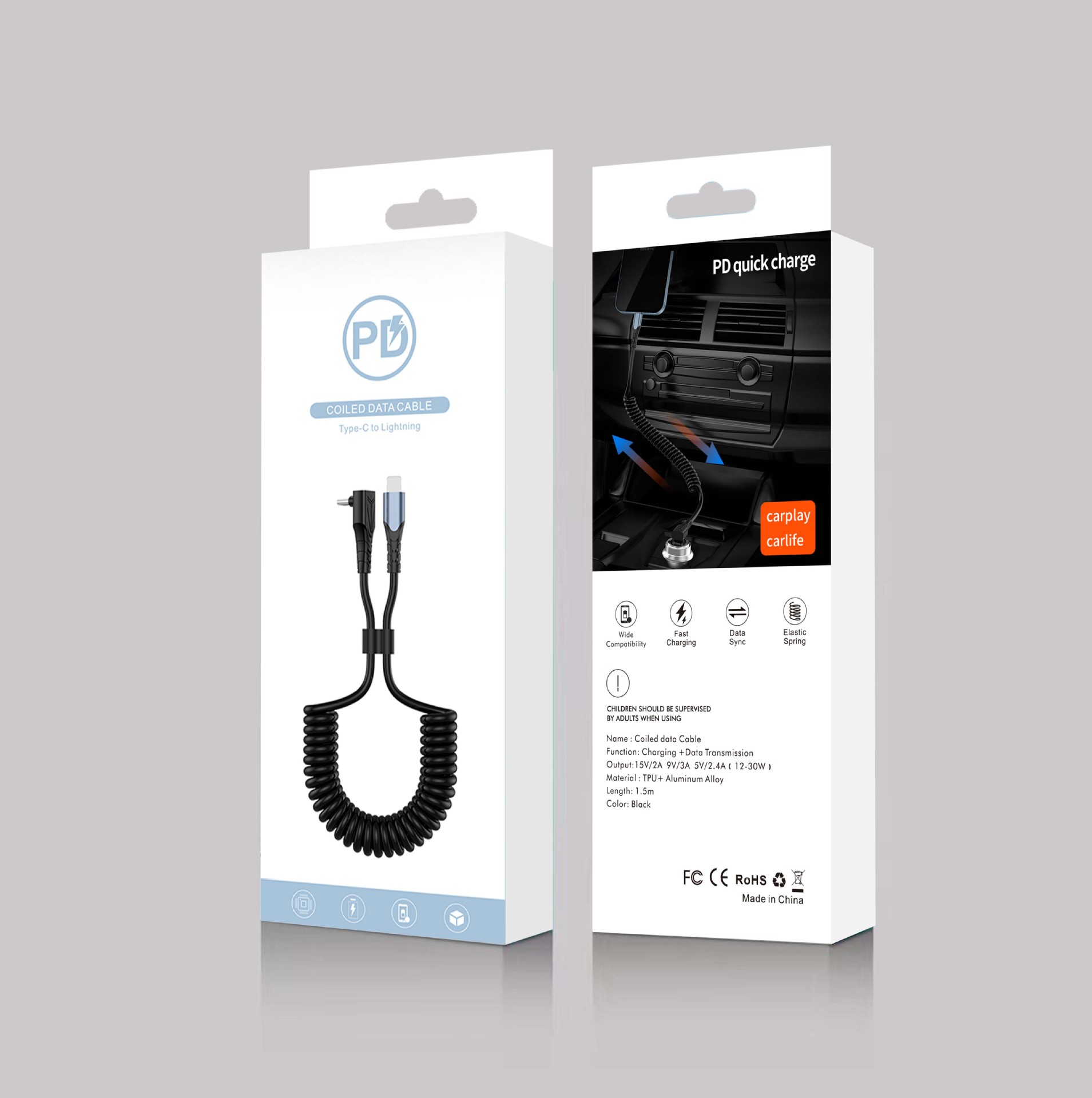 PD cable de datos telescópica primavera TYPE-C cable de carga del coche adecuado para Tesla Model3/Y teléfono móvil cable de carga rápida