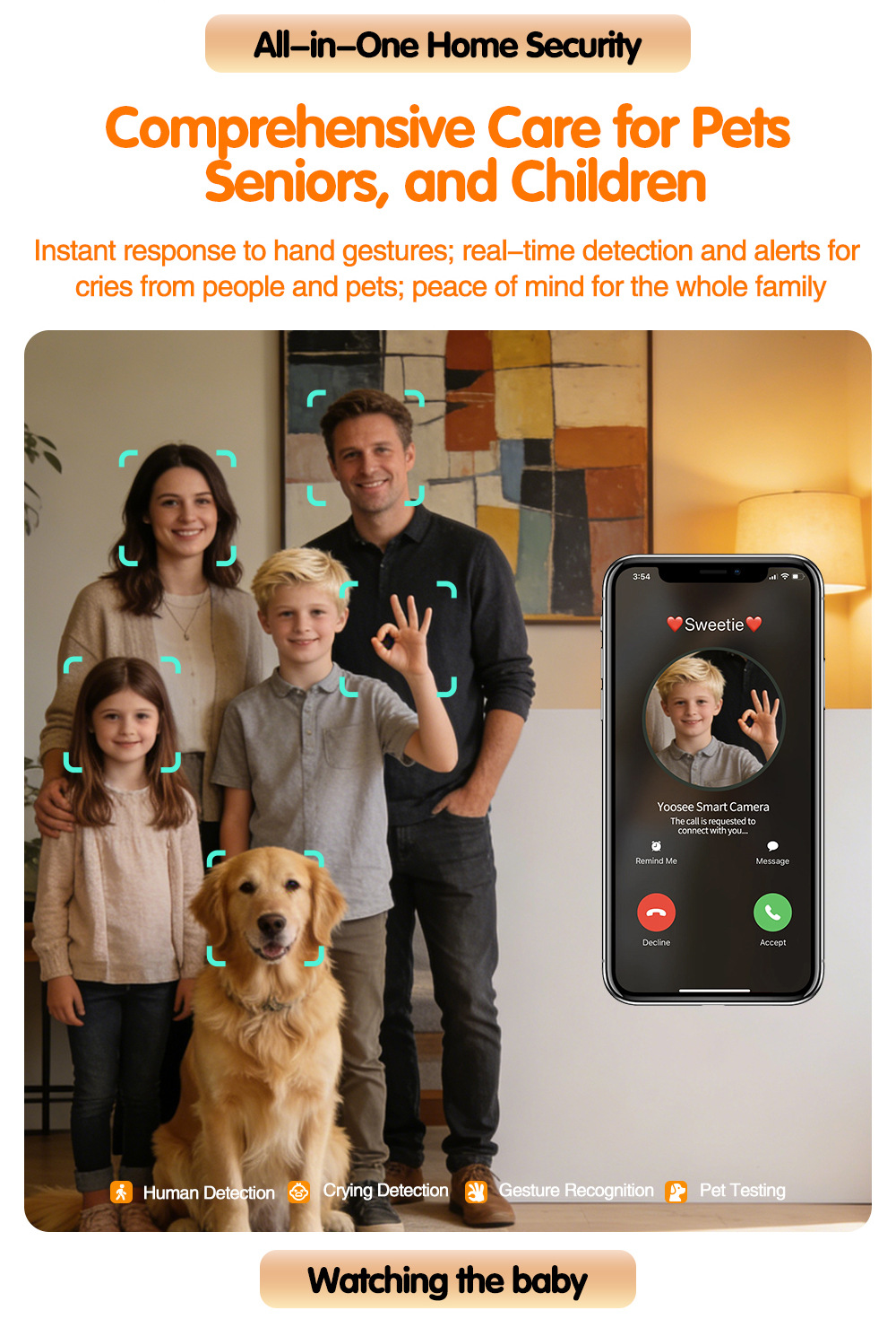 yoosee Wireless WiFi Überwachungskamera für Innen- und Außenbereich, Bestseller, hochauflösend, Nachtsicht, Smartphone-Fernsteuerung, intelligente KI-Überwachung