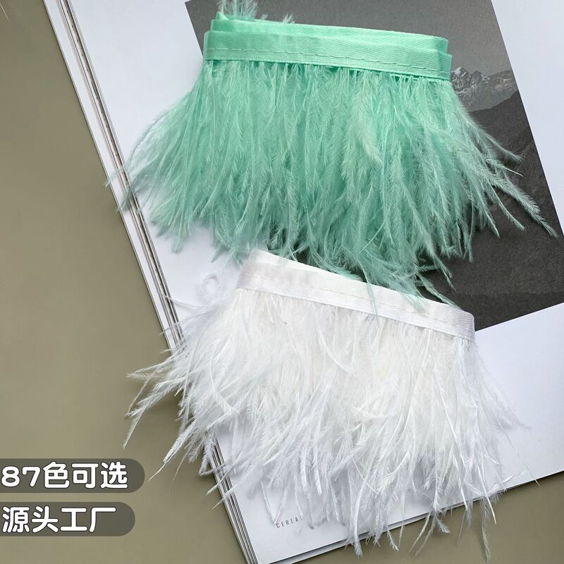 In-Stock Colorful 8- 10cm Ostrich Feather Fabric Trim for Clothing Cuffs and Hems, Ostrich Feather Strips, Fabric Accessories, Lace