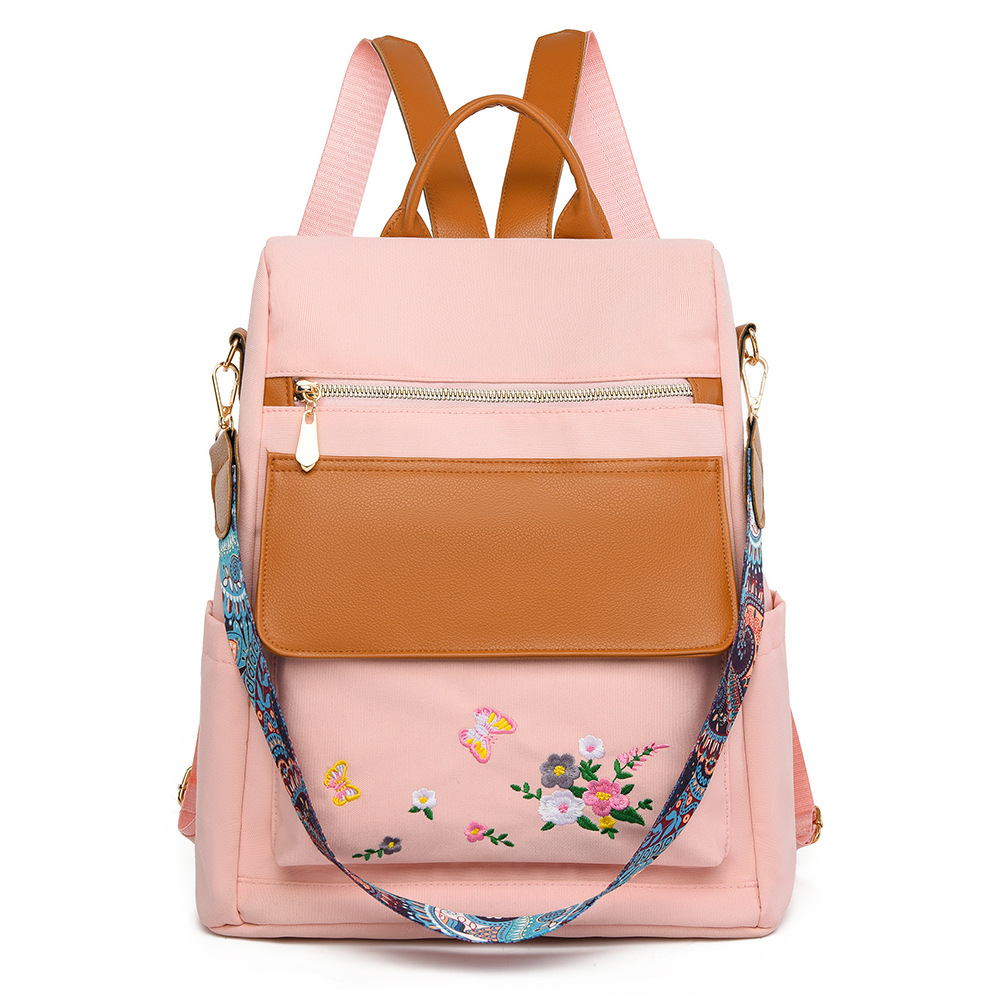 Mochila antirrobo para mujer bordada de nueva moda Mochila de viaje simple y ligera Mochila de doble uso para desplazamientos urbanos