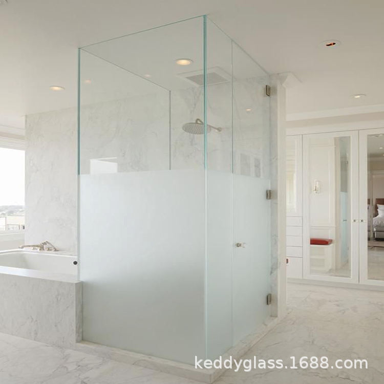 6 8 10 12mm 蒙砂钢化浴室门透明钢化玻璃酒店钢化浴室门