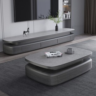 Custom 2025 New Luxury Oval Stone Coffee Table and Tv Cabinet Set, Trendy Creative Home Living Room Furniture for Cross-Border E-Commerce