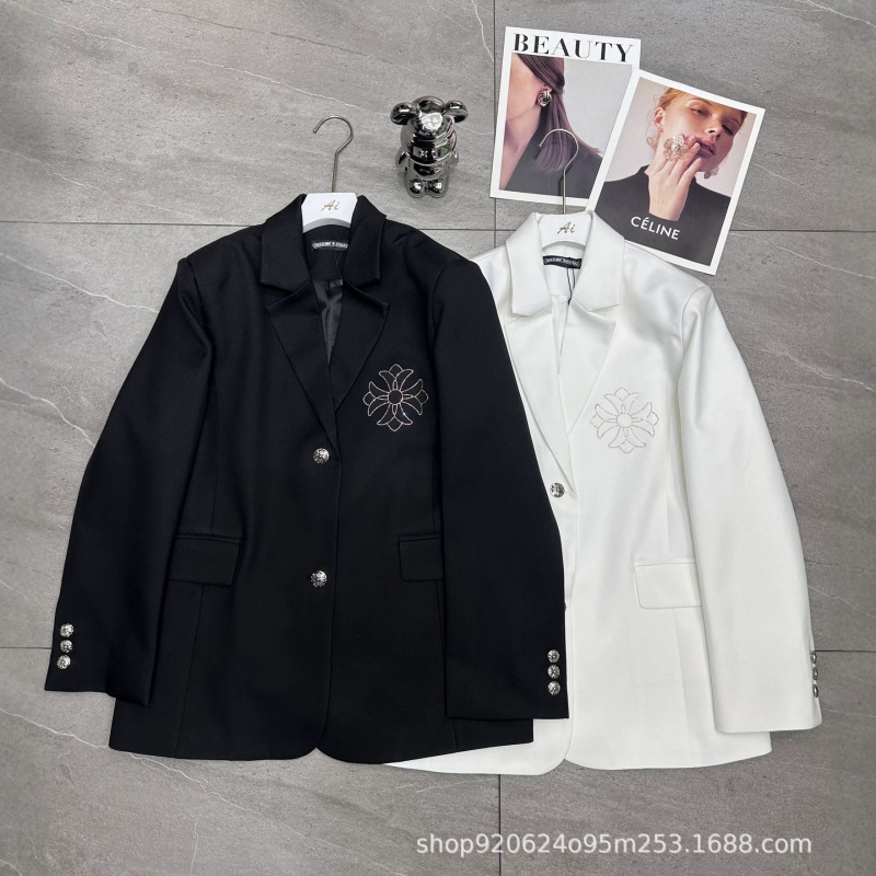 26 Spring/Summer New Niche Design Cross-Shaped Rhinestones on the Back, Loose and Stylish College-Style Blazer
