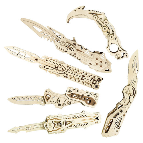 Wooden assembled folding eagle claw butterfly knife 3D three-dimensional puzzle educational toy cs game weapon military knife model