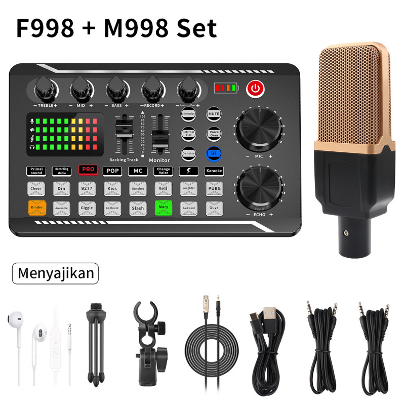国境を越えた特別供給 F998 ライブサウンドカード統合充電式サウンドカードマイクコンデンサーマイク屋外ライブサウンドカードセット|undefined