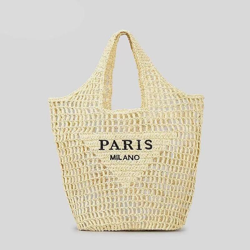 Spot Cross-Border Urban Simple Women's Handbag Embroidered Letter Mesh Bag Hand-Woven Hollow Straw Bag