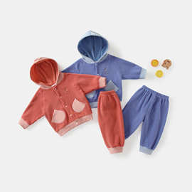儿童套装女童秋装加厚两件套加绒秋冬款连帽冬季衣服婴儿宝宝睡衣