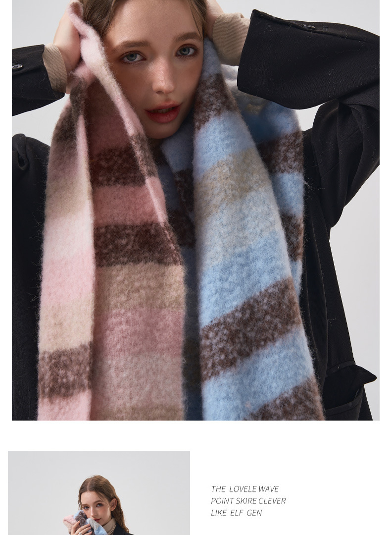 Women's Wool Blend Scarf Minimalist Striped Winter Warmer_voghion.com