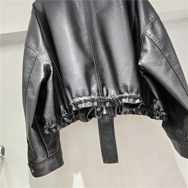 Chaqueta de Piel Sintética con Cuello Alto para Mujer de Cuero Sintético PU para Otoño