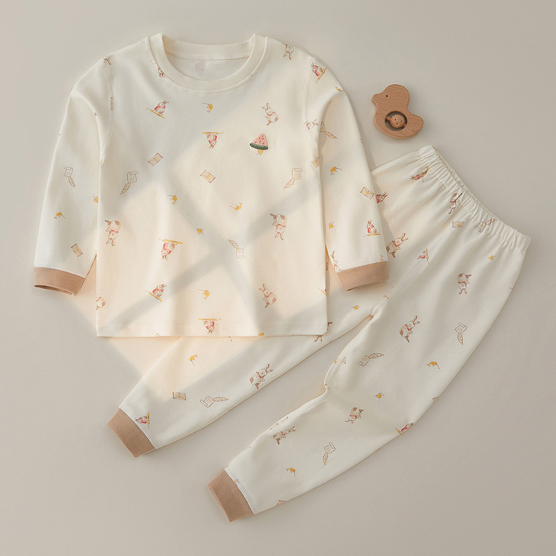 Children's underwear suit pure cotton spring and autumn bottoming female baby boys' home wear autumn clothes long pants Four Seasons baby pajamas